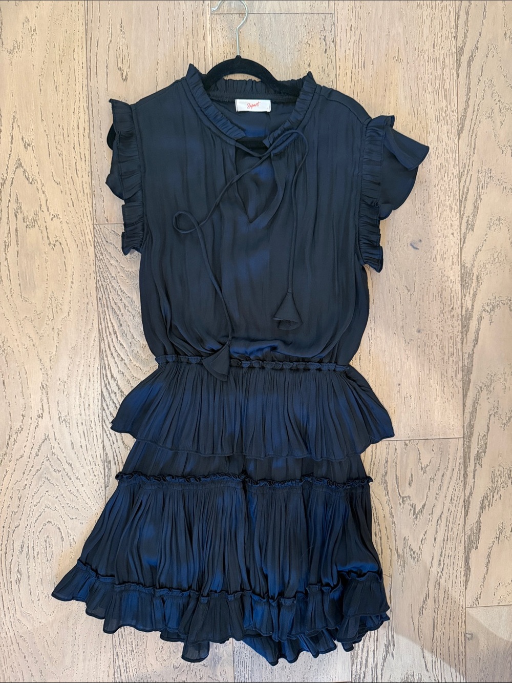 Navy Ruffle Tie-Neck Formal Dress